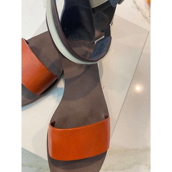 Brunello Cucinelli ankle sandal Designer Leather sz 38/8 Italy Brown $1080 Saks - Picture 2 of 9